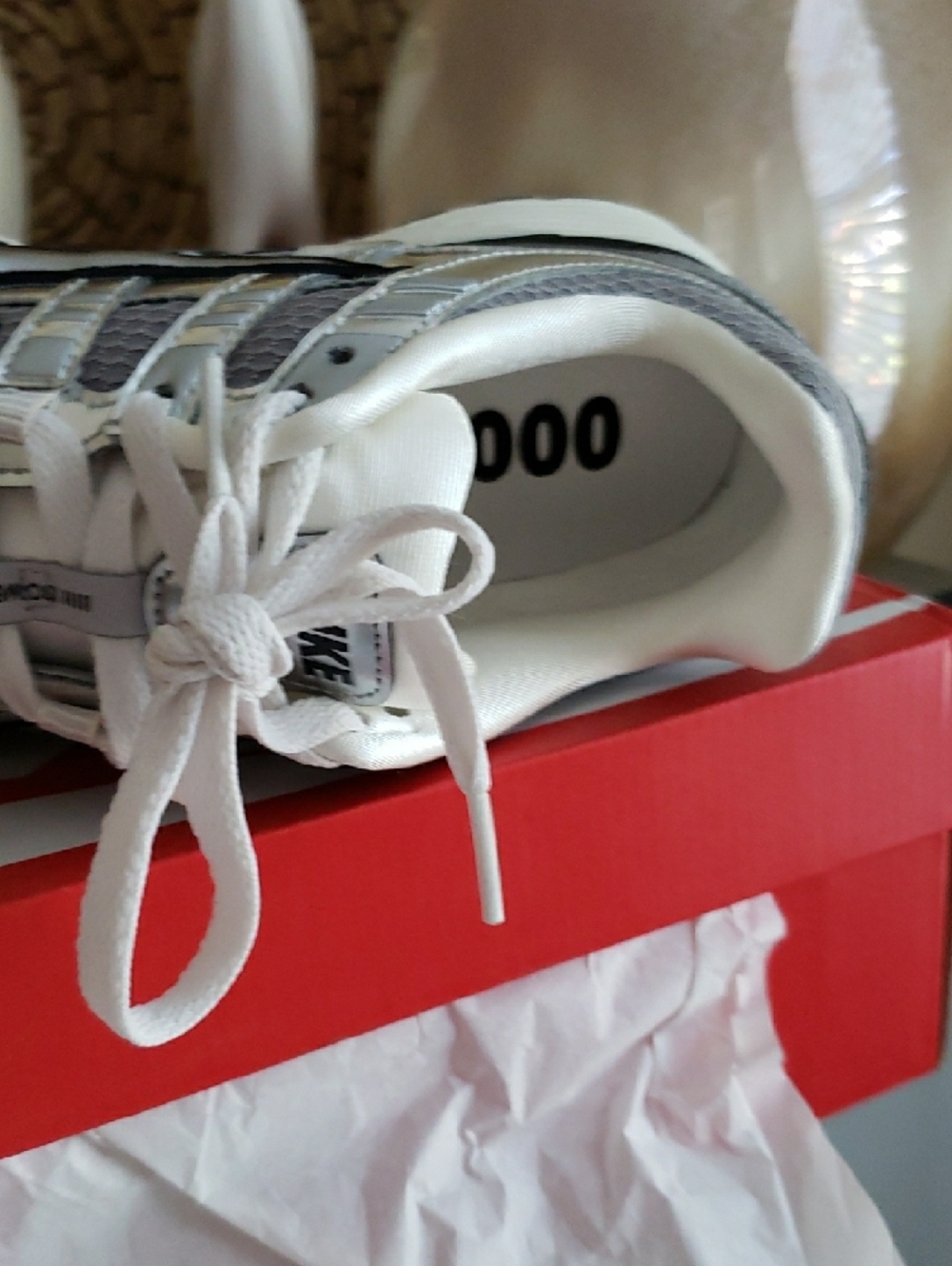 Nike P6000 Silver Metallic Running Shoe with Black Swoosh and White Laces - Picture 7 of 9